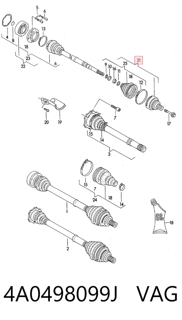 Junta homocinética externa dianteira 4A0498099J VAG