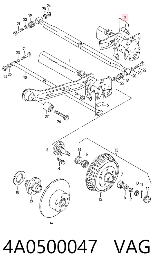Viga de suspensão traseira (plataforma veicular) 4A0500047 VAG