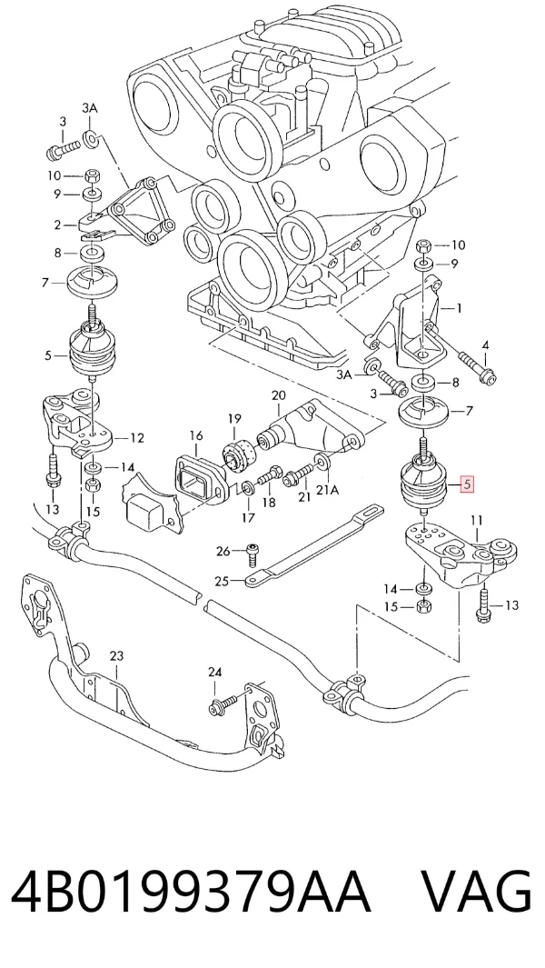 Coxim (suporte) esquerdo/direito de motor 4B0199379AA VAG