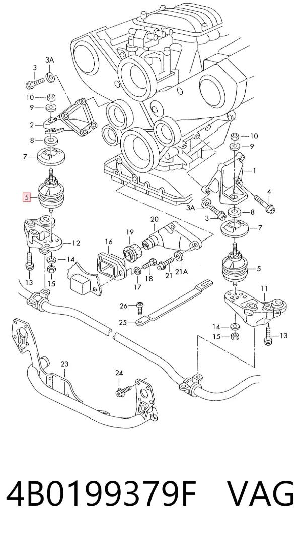 Coxim (suporte) esquerdo/direito de motor 4B0199379F VAG