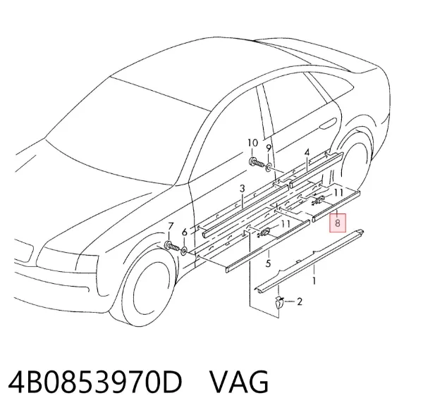 Moldura da porta traseira direita inferior 4B0853970D VAG