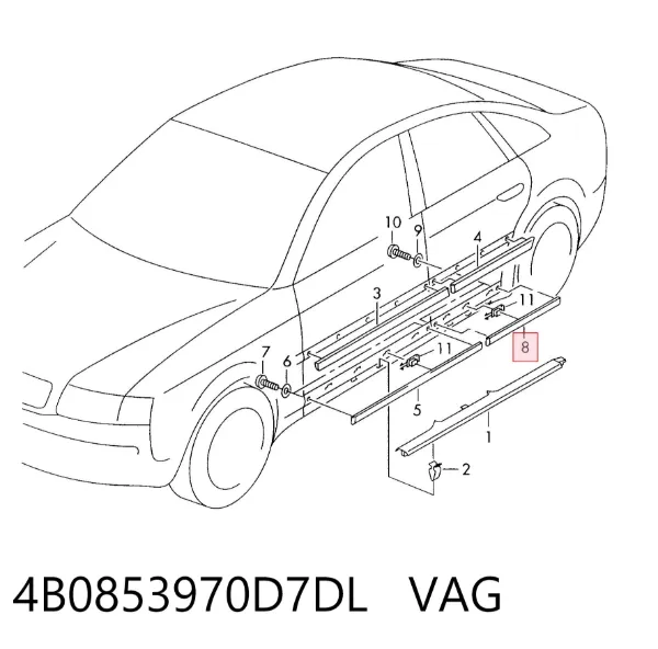 Moldura da porta traseira direita inferior 4B0853970D7DL VAG