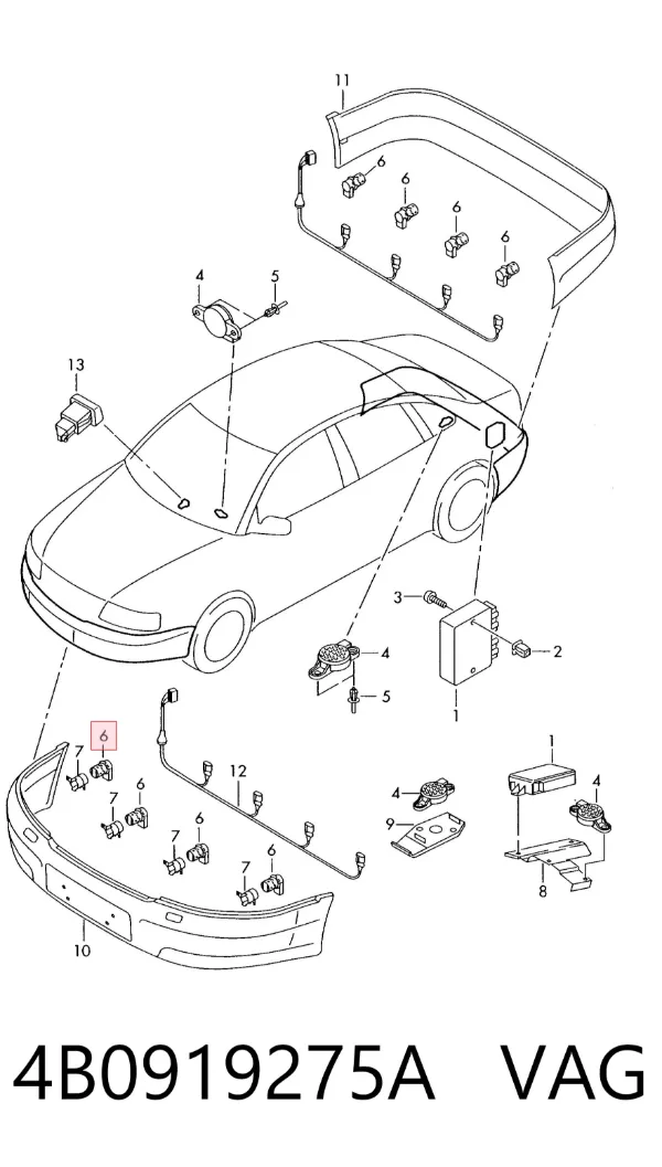 Sensor traseiro de sinalização de estacionamento (sensor de estacionamento) 4B0919275A VAG