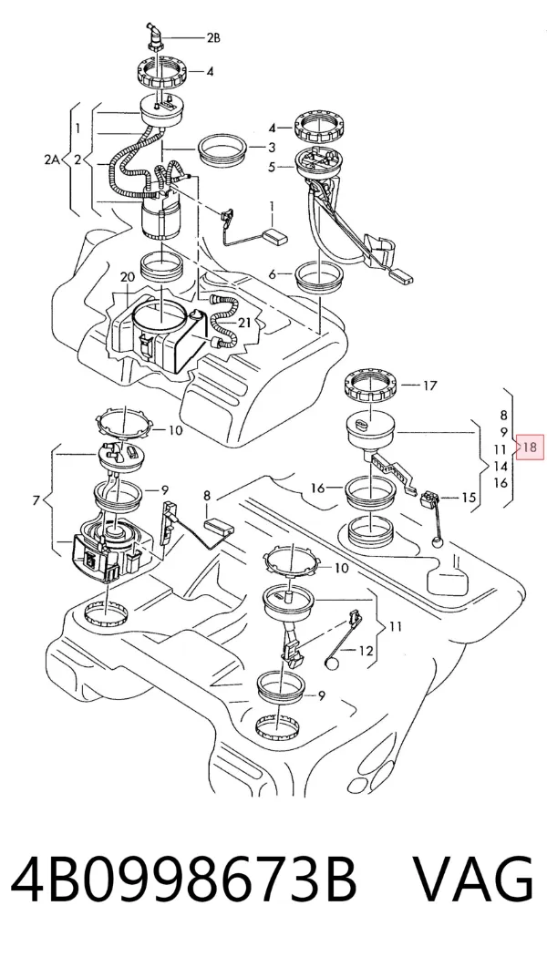 Sensor do nível de combustível no tanque 4B0998673B VAG
