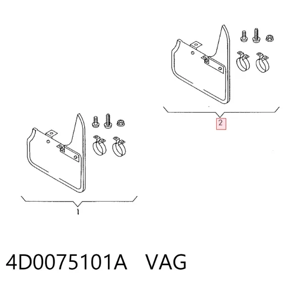 Protetores de lama traseiros, kit 4D0075101A VAG