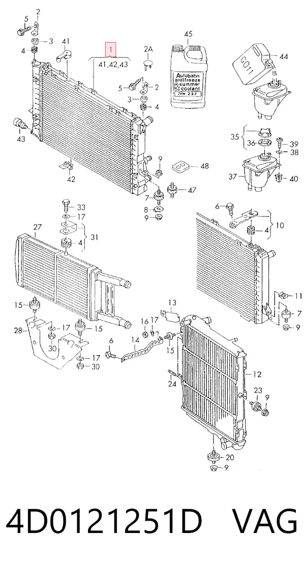 Radiador de esfriamento de motor 4D0121251D VAG