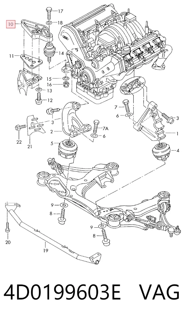 Consola de coxim (apoio) dianteira de motor 4D0199603E VAG