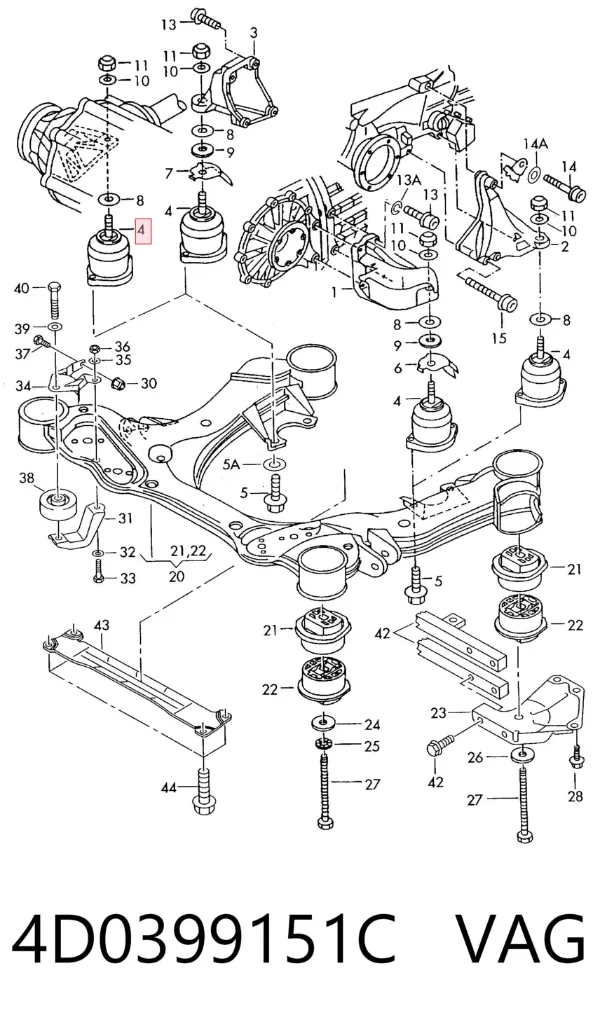 Coxim de transmissão (suporte da caixa de mudança) Audi A8 D2