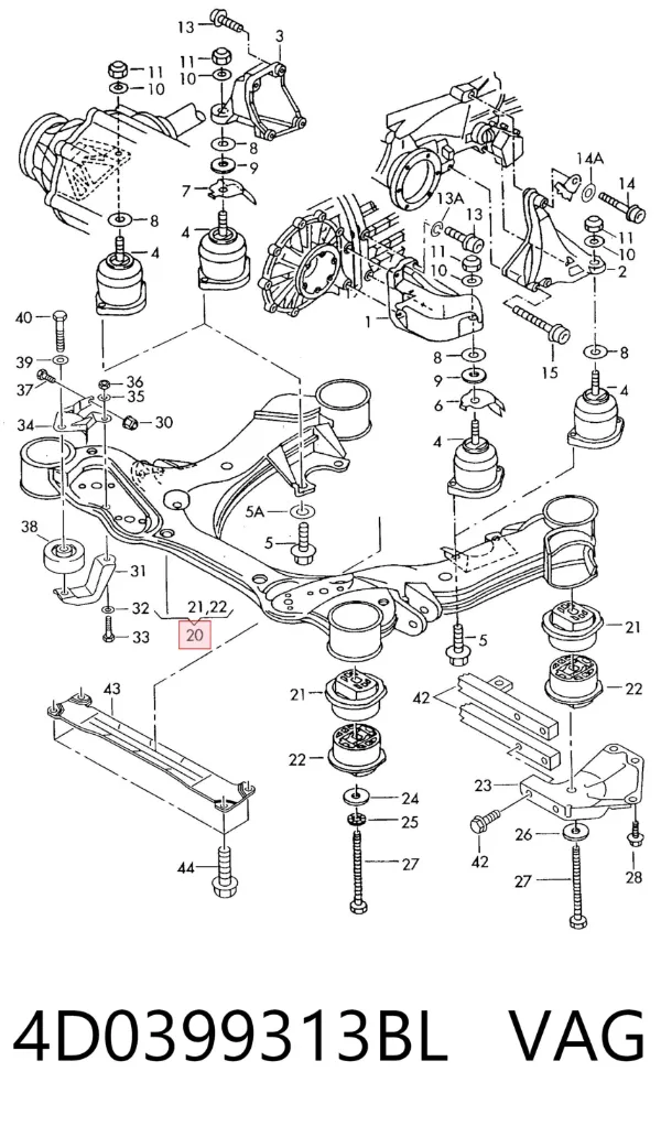 Viga de suspensão dianteira (plataforma veicular) Audi A8 D2