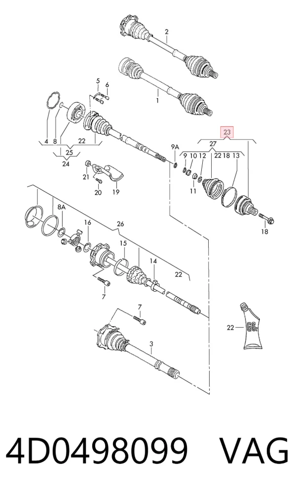 Junta homocinética externa dianteira 4D0498099 VAG
