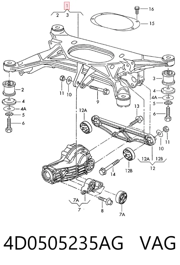 Viga de suspensão traseira (plataforma veicular) Audi A8 D2