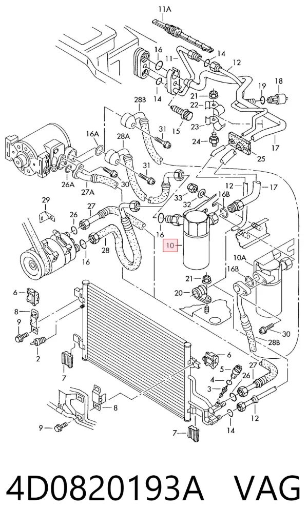 Tanque de recepção do secador de aparelho de ar condicionado 4D0820193A VAG