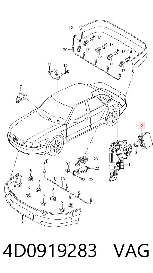 Módulo de direção (Centralina eletrônica) de sensor de estacionamento 4D0919283 VAG