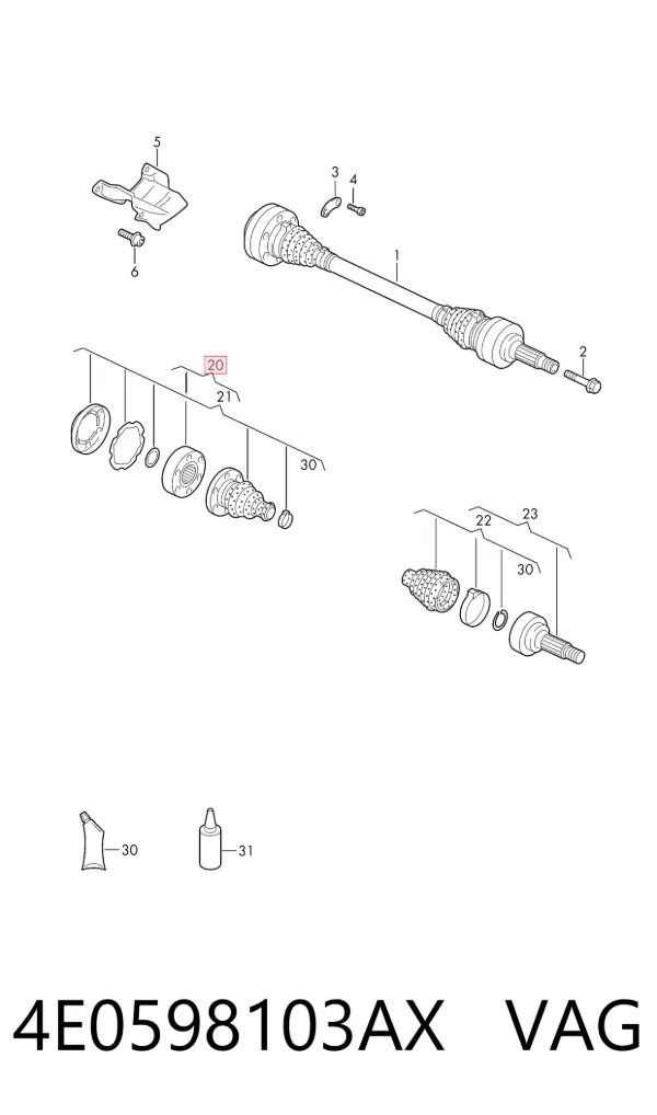 Junta homocinética interna traseira 4E0598103AX VAG