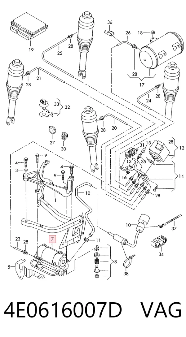 Compressor de bombeio pneumático (de amortecedores) 4E0616007D VAG