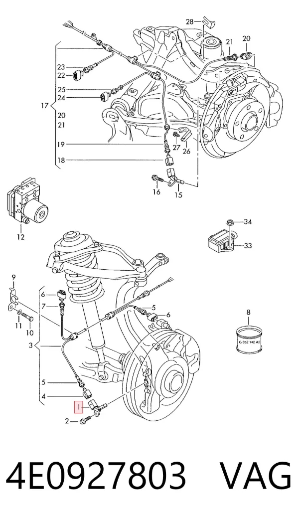 Sensor ABS dianteiro esquerdo 4E0927803 VAG