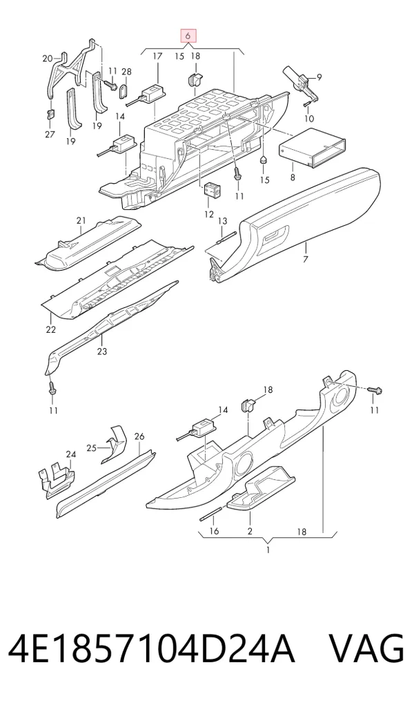Caixa para porta-luvas (porta-luvas) 4E1857104D24A VAG