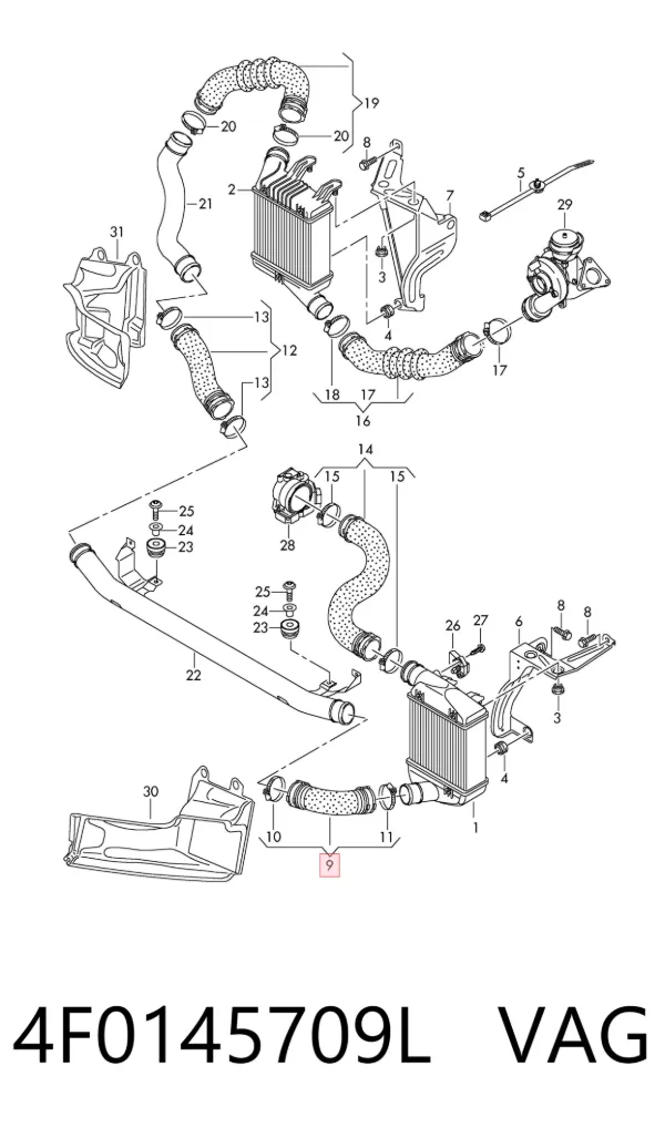 Mangueira (cano derivado) de intercooler 4F0145709L VAG