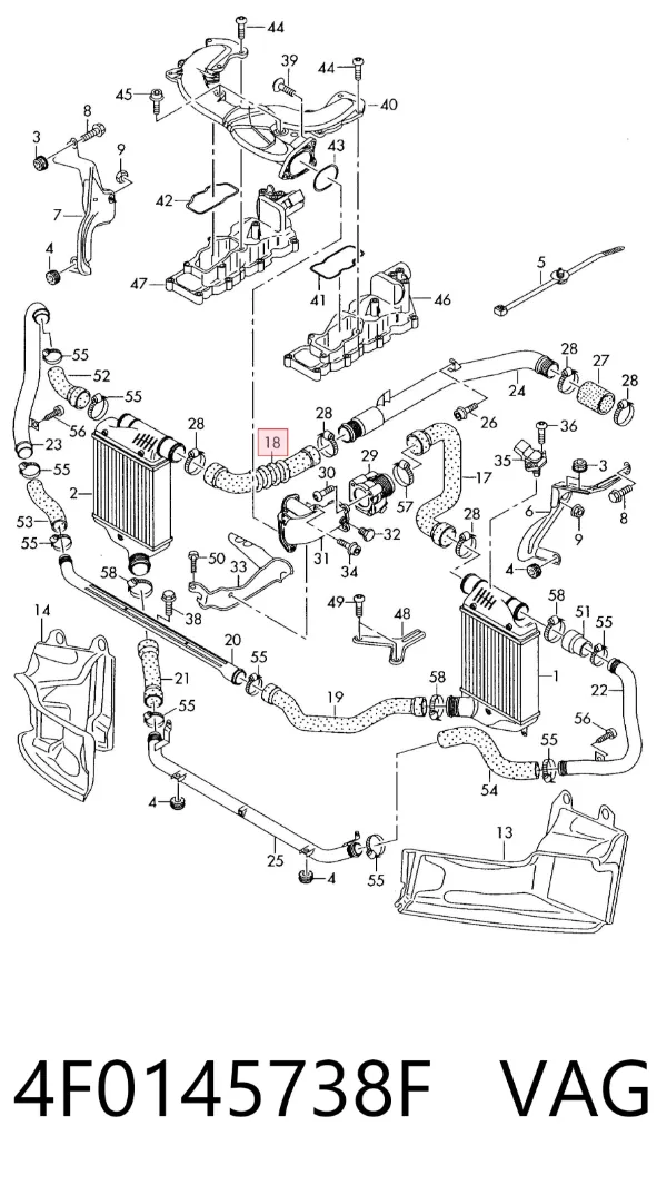 Mangueira (cano derivado) de intercooler 4F0145738F VAG