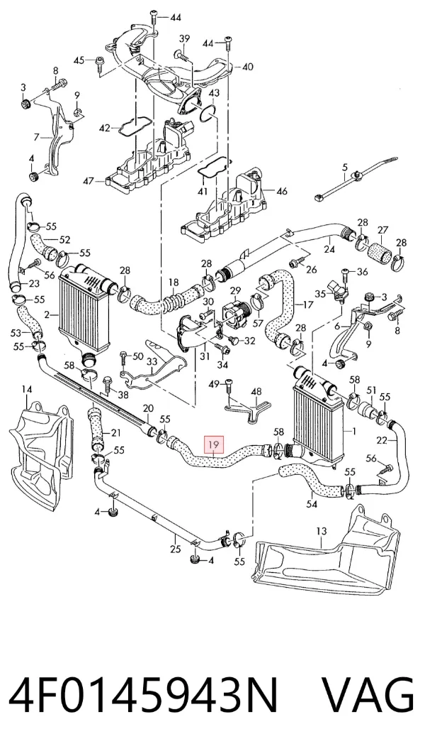 Mangueira (cano derivado) de intercooler 4F0145943N VAG