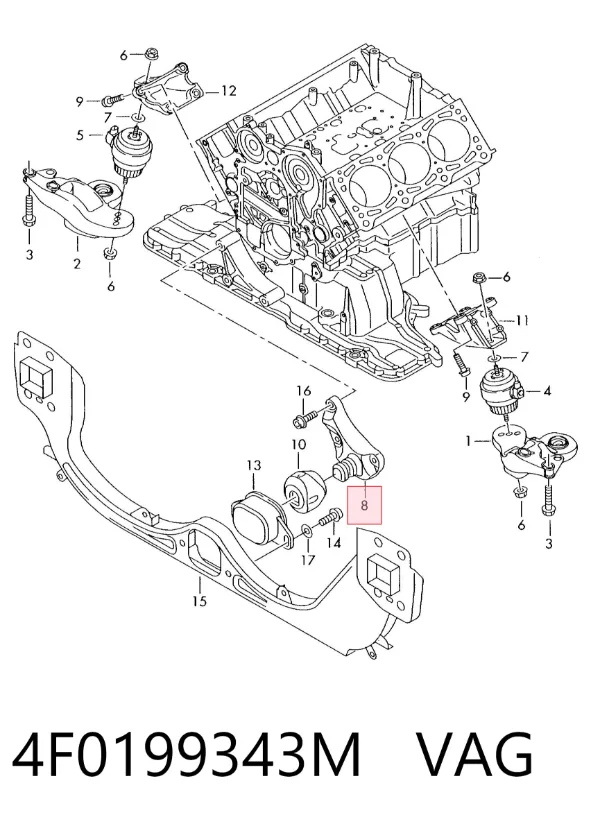 Consola de coxim (apoio) dianteira de motor 4F0199343M VAG