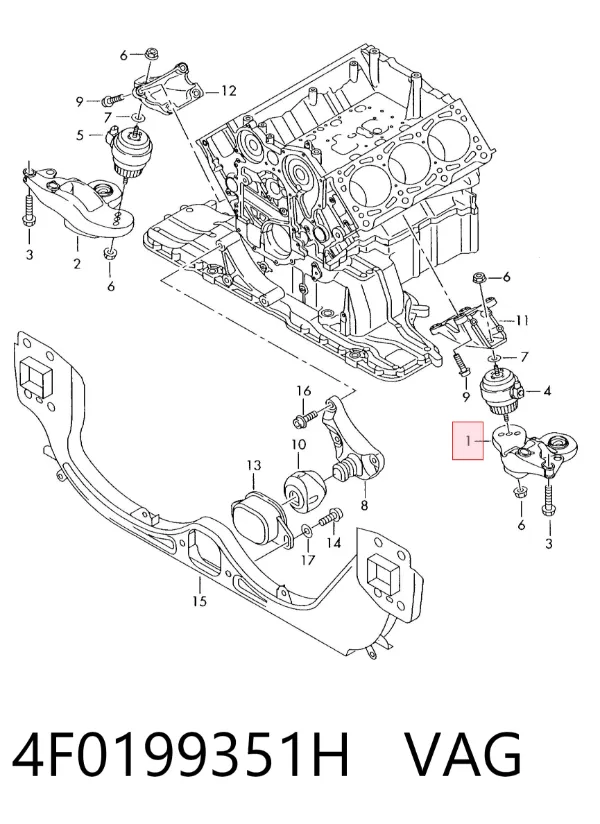 Consola de coxim (apoio) esquerda de motor 4F0199351H VAG