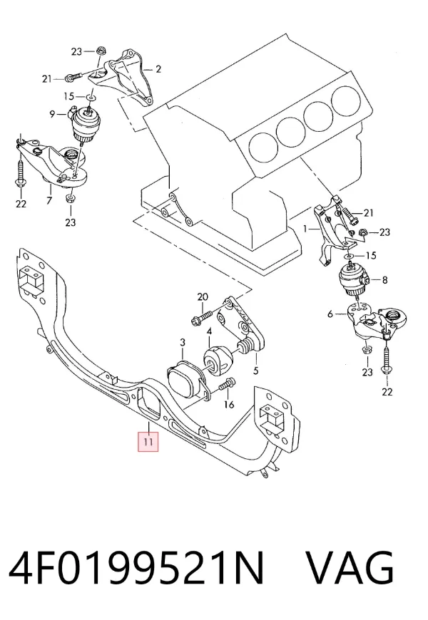 Viga de fixação de motor 4F0199521N VAG