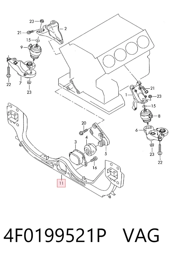 Viga de fixação de motor 4F0199521P VAG