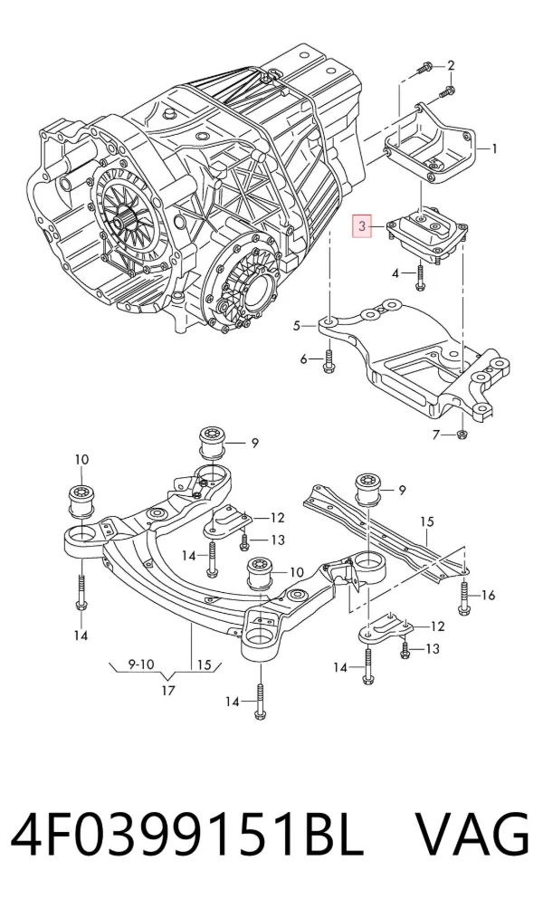 Coxim de transmissão (suporte da caixa de mudança) 4F0399151BL VAG