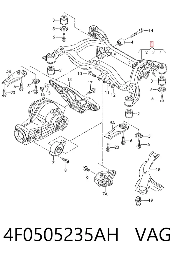 Viga de suspensão traseira (plataforma veicular) 4F0505235AH VAG