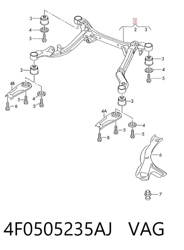 Viga de suspensão traseira (plataforma veicular) 4F0505235AJ VAG