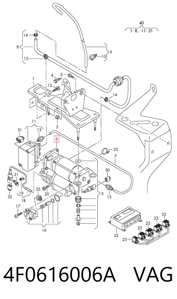 Compressor de bombeio pneumático (de amortecedores) 4F0616006A VAG