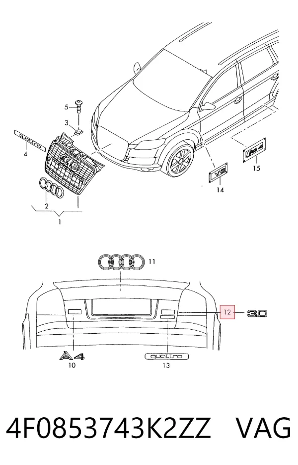 Emblema de tampa de porta-malas (emblema de firma) Audi A4 Avant B8