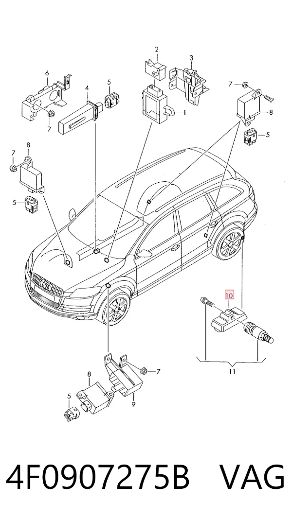 Sensor de pressão de ar nos pneus 4F0907275B VAG
