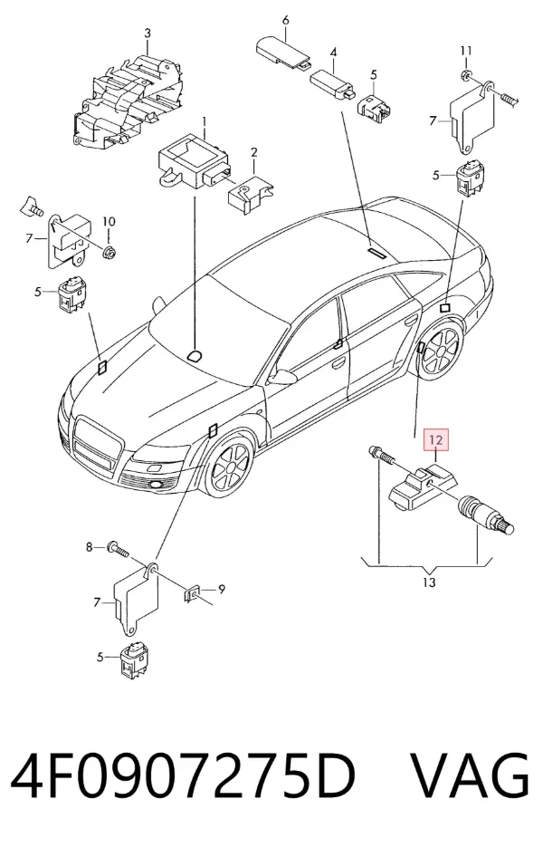 Sensor de pressão de ar nos pneus 4F0907275D VAG