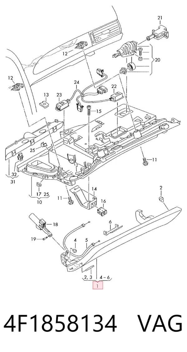 Tampa da caixa para luvas (porta-luvas) 4F1858134 VAG