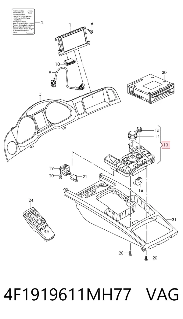 Unidade de controlo multimídia 4F1919611MH77 VAG