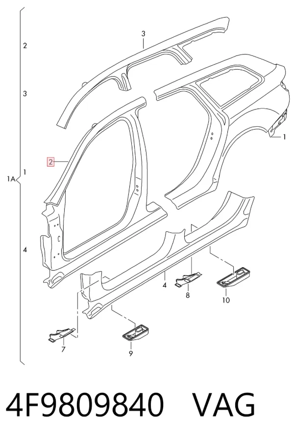 Vão da porta direita dianteira 4F9809840 VAG