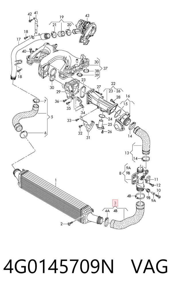 Mangueira (cano derivado) de intercooler 4G0145709N VAG