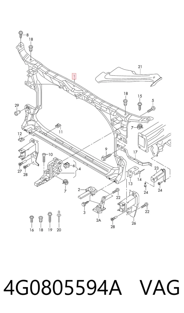 Suporte do radiador montado (painel de montagem de fixação das luzes) 4G0805594A VAG