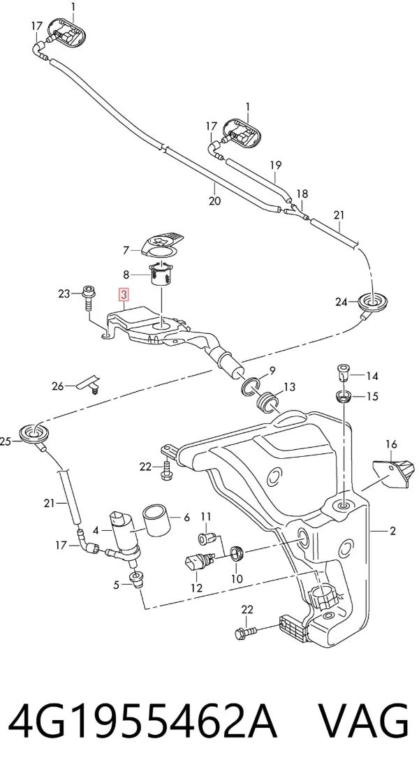 Gargalo do tanque de fluido para lavador 4G1955462A VAG