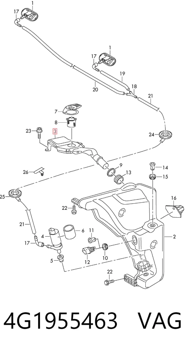 Gargalo do tanque de fluido para lavador 4G1955463 VAG