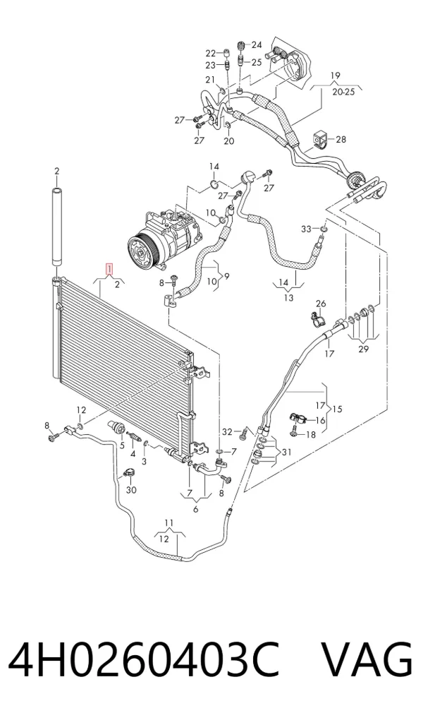 Radiador de aparelho de ar condicionado 4H0260403C VAG