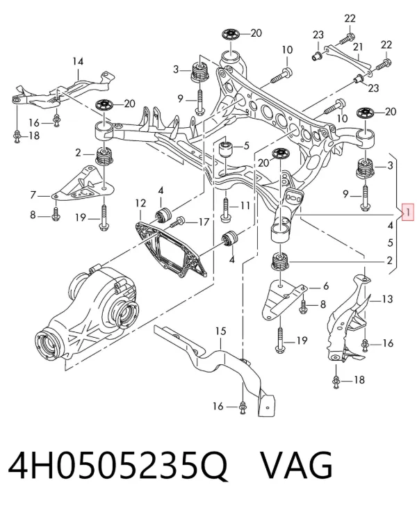 Viga de suspensão traseira (plataforma veicular) 4H0505235Q VAG
