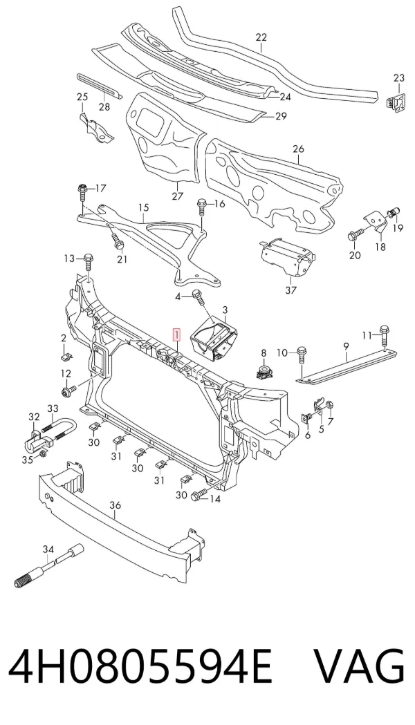 Suporte do radiador montado (painel de montagem de fixação das luzes) Audi A8 D4