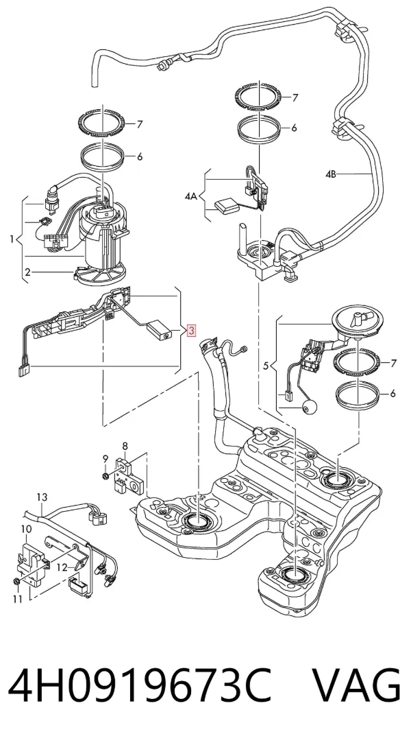 Sensor direito do nível de combustível no tanque 4H0919673C VAG