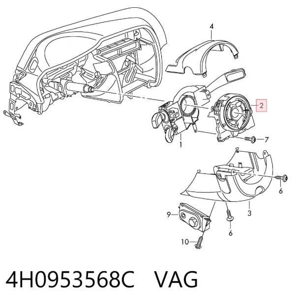 Anel AIRBAG de contato, cabo plano do volante 4H0953568C VAG