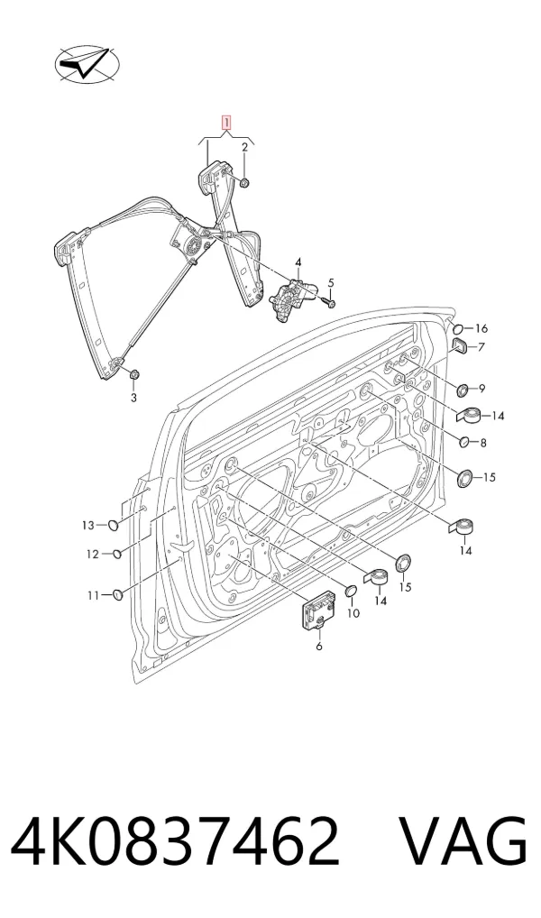 Mecanismo de acionamento de vidro da porta dianteira direita Audi A6 C8