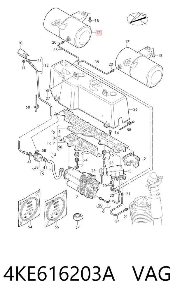 Tanque de recepção do sistema pneumático 4KE616203A VAG
