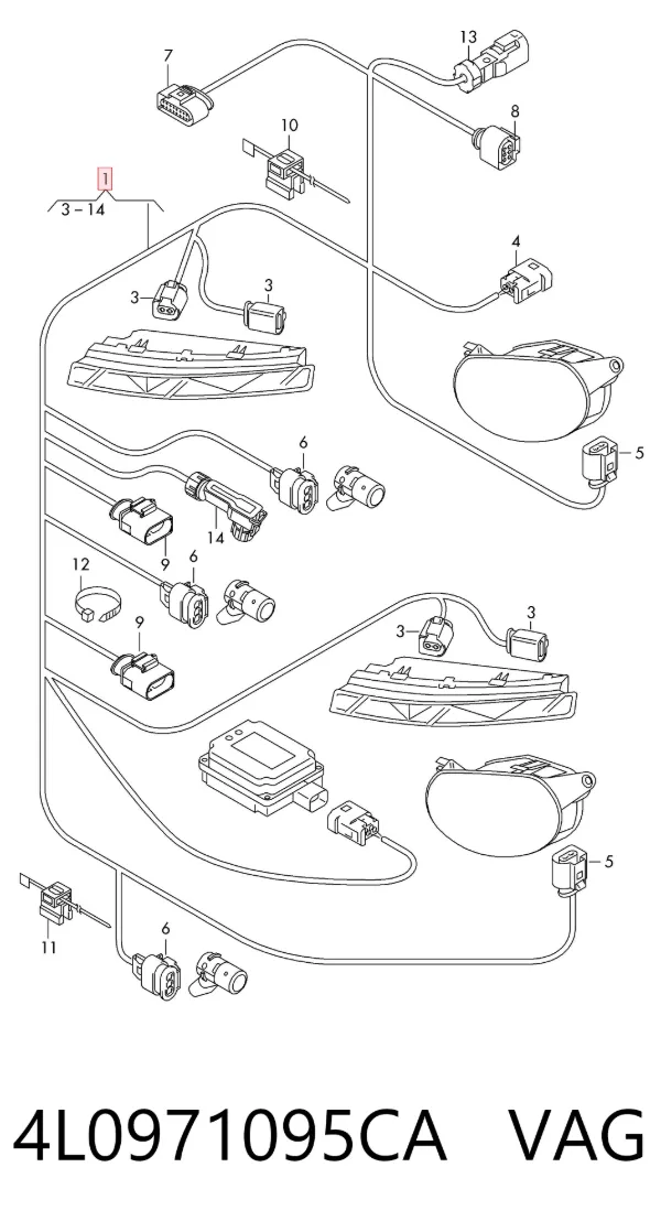 Cabo (fio) de sensor de estacionamento do pára-choque dianteiro 4L0971095CA VAG